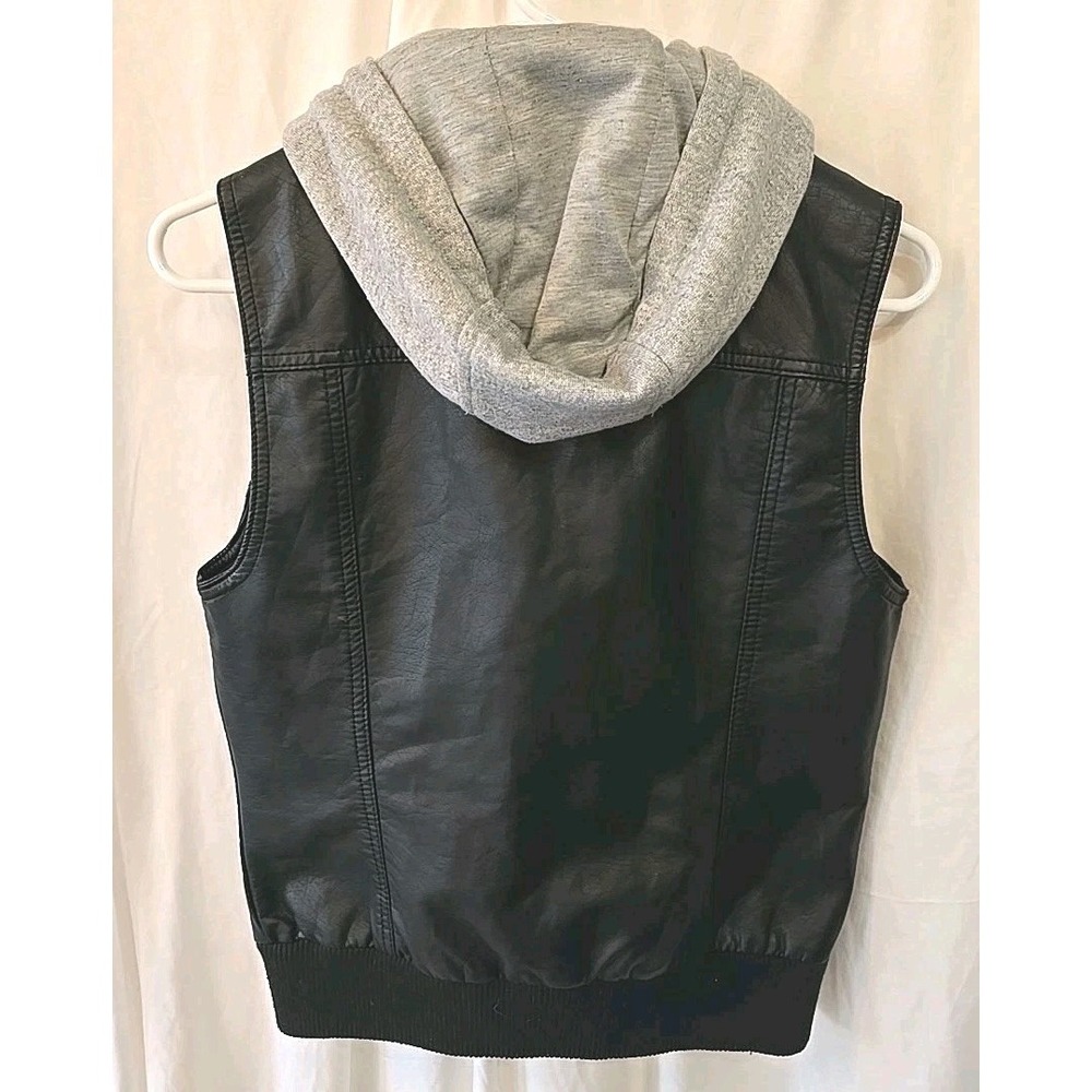 Vanity Hooded Leather Look Double Zip‎ Vest Black/gray Juniors/teens M Y2K 90s - Picture 6 of 14